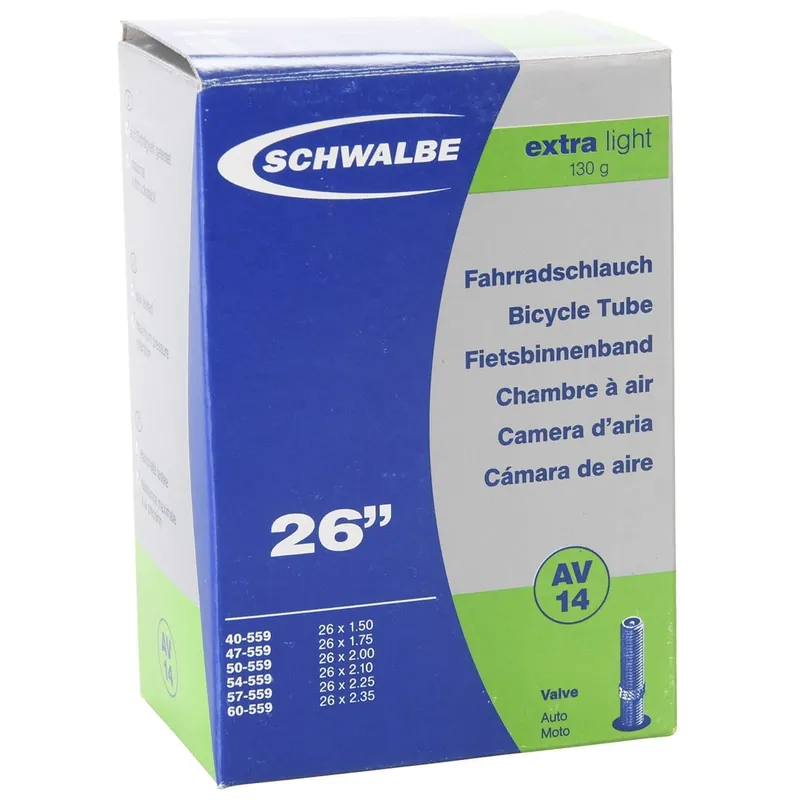 Cámara de aire SCHWALBE EXTRA LIGHT AV 14 26x1.50/2.35 Butyl Schrader 40 mm