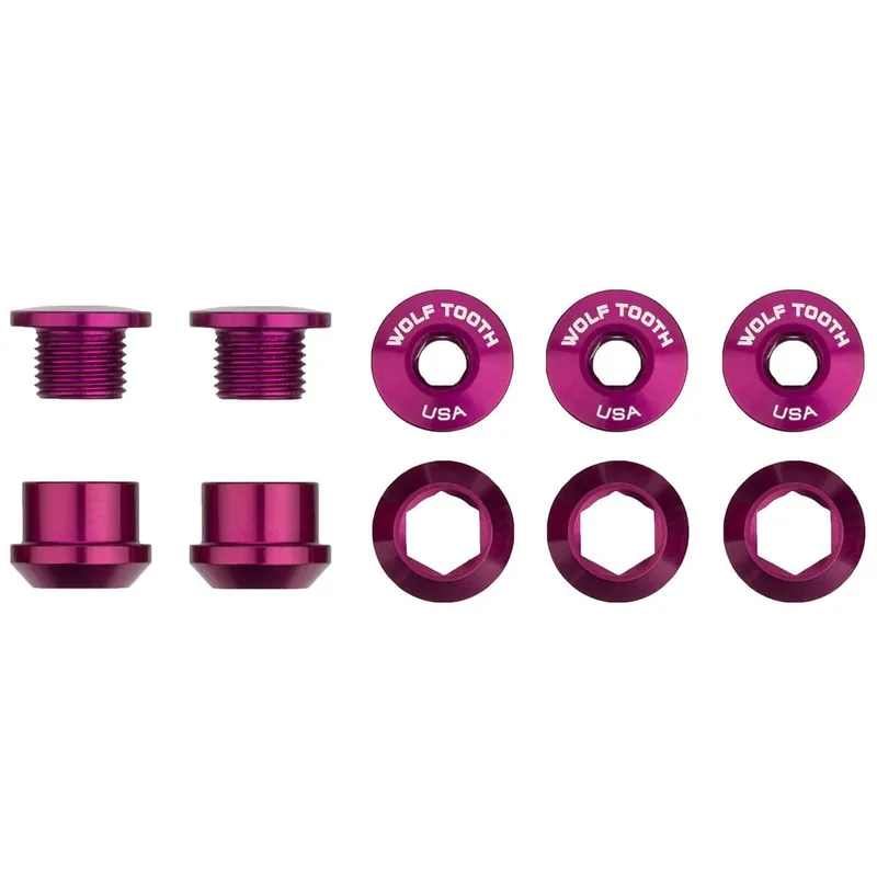 5 M8x6 mm WOLF TOOTH 1X Juego de tornillos y tuercas para platos y bielas Violet