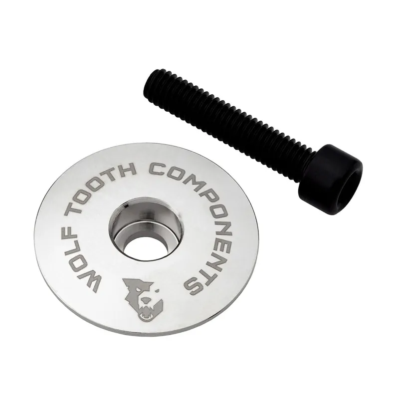 Tapa de potencia ultraligera WOLF TOOTH con tornillos plateados de 1"1/8