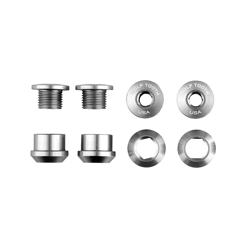 Juego de 4 tornillos y tuercas M8x6 mm WOLF TOOTH Transmission 1X Silver Chimney Screws and Nuts