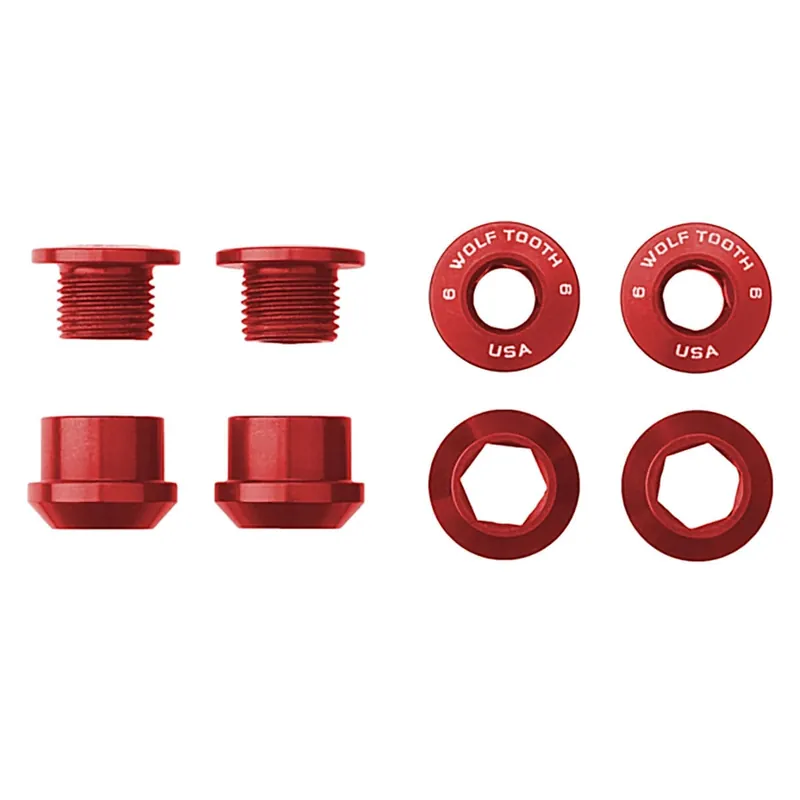 Juego de 4 tornillos y tuercas M8x6 mm WOLF TOOTH Transmisión 1X Chimenea, Rojo