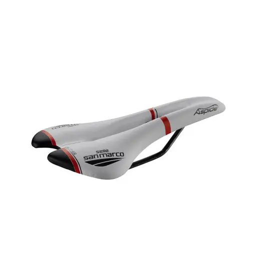 Sillín SAN MARCO ASPIDE RACING OPEN FIT NARROW Rails Xsilite Blanco/Negro/Rojo