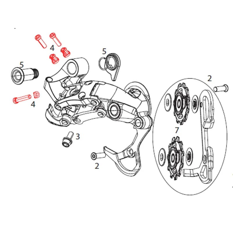 SRAM X9 Type 2 / X9 2011 (10v) Tornillos y topes de ajuste del rodamiento del desviador trasero #11.7515.055.000