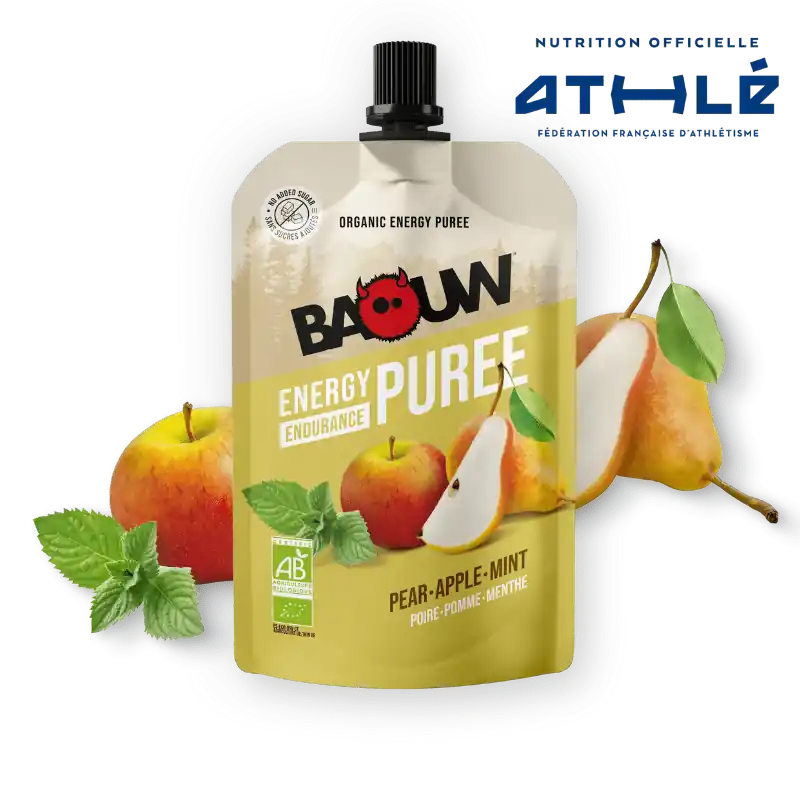 BAOUW Puré Energético de Frutas Receta Ecológica Pera/Manzana/Menta (90g)
