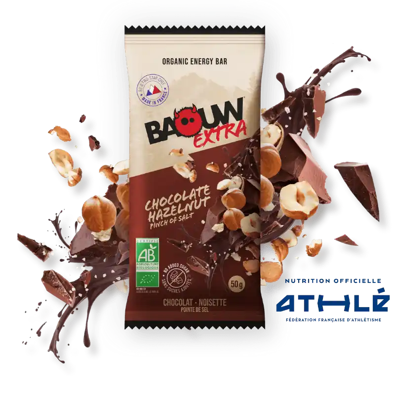 BAOUW BIO EXTRA Barrita energética de chocolate y avellanas (50g)
