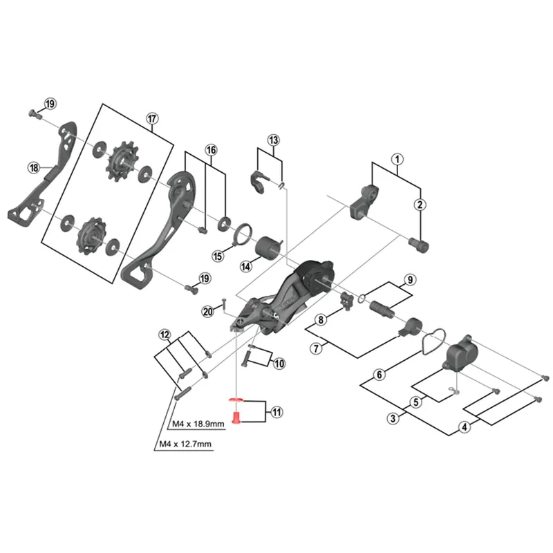 SHIMANO XTR M9000 / M9120 Tornillo de apriete del cable del cambio trasero