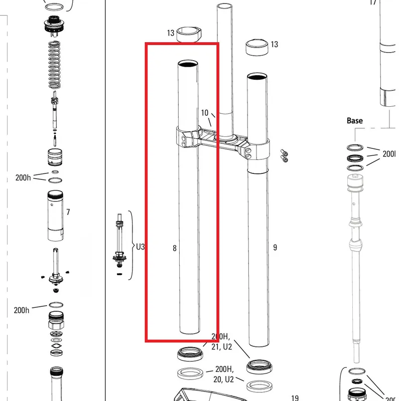 Plunge recto ROCKSHOX 38mm BOXXER D1+(2024+) Negro
