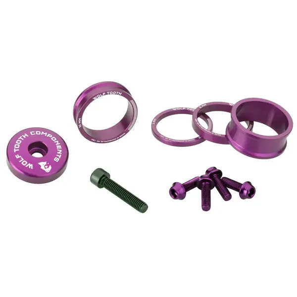 Kit espaciador. Tapa del vástago y tornillos KIT WOLFTOOTH BLING Ultravioleta