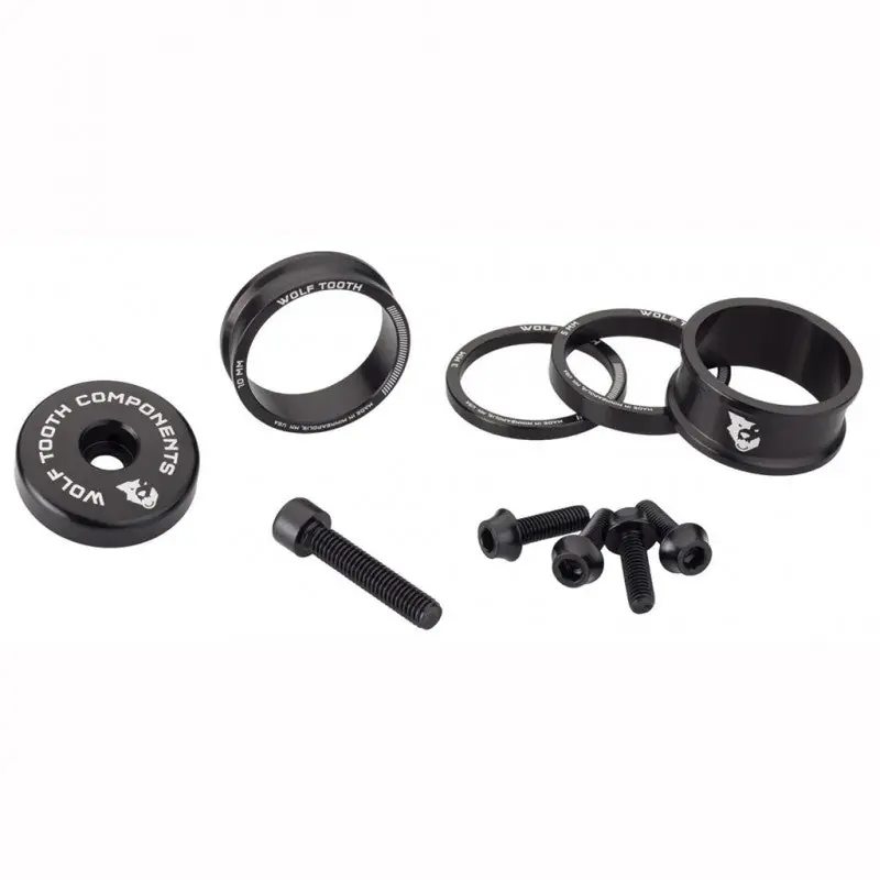 Kit Espaciador. Tapa de la potencia y tornillos KIT WOLFTOOTH BLING Negro