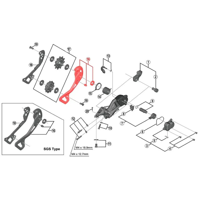 SHIMANO XTR M9000-GS Jaula cambio corto externo