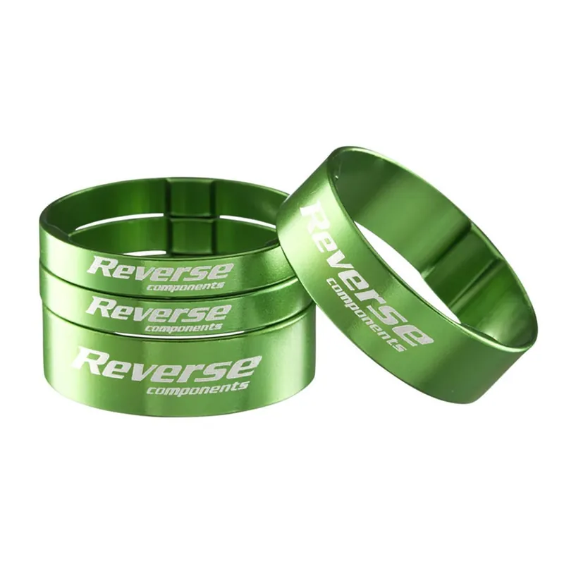 REVERSE COMPONENTS Juego de espaciadores de aluminio ultraligero para juego de dirección de 1"1/8 verde