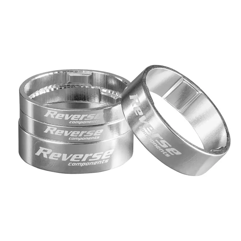 REVERSE COMPONENTS Juego de espaciadores de aluminio ultraligeros 1"1/8 Silver Headset Spacer Kit
