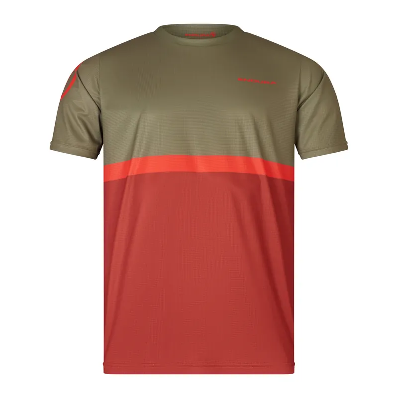 Maillot manga corta ENDURA SINGLETRACK CORE TEE II Caqui/Rojo