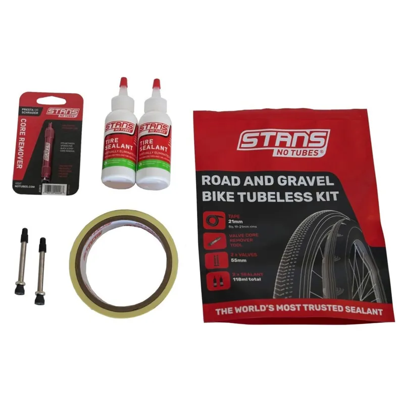 STAN'S ROAD Kit Tubeless 25 mm Válvulas 55 mm + Líquido Preventivo (59 ml)