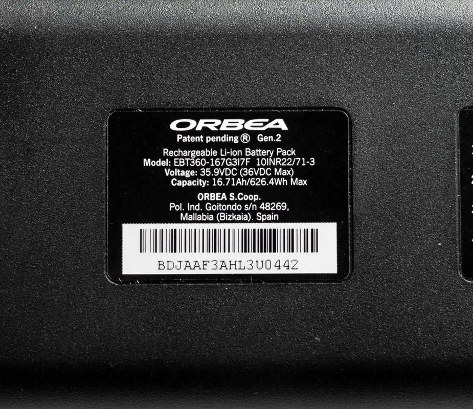 Orbea Internal Battery RS 630Wh 36v Gen 2 Black