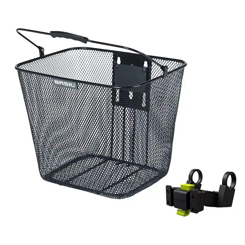 Cesta Delantera Basil Bilbao Placa Klickfix Soporte Manillar Acero 26x22x28cm Negro