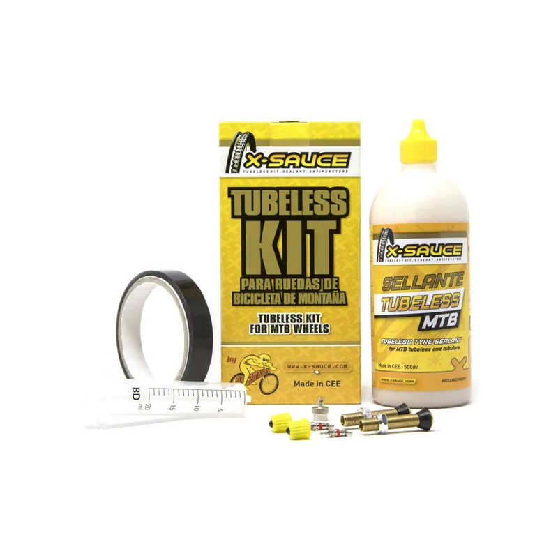 Kit tubeless X-Sauce para 2 ruedas MTB Schrader (válvula gruesa)