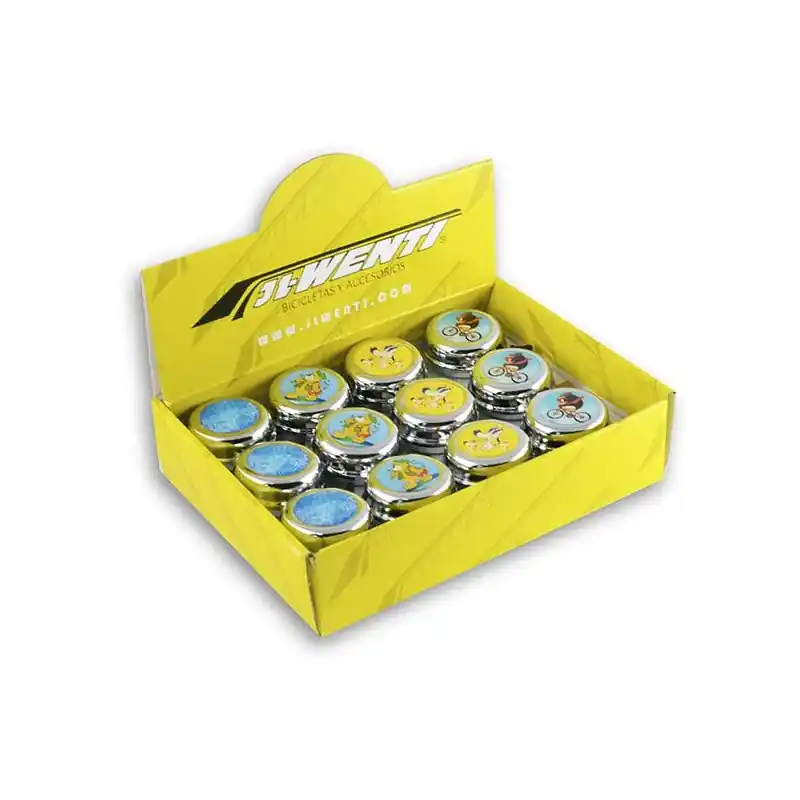 CAJA 12 PIEZAS TIMBRES CROMADAS MUÑECOS