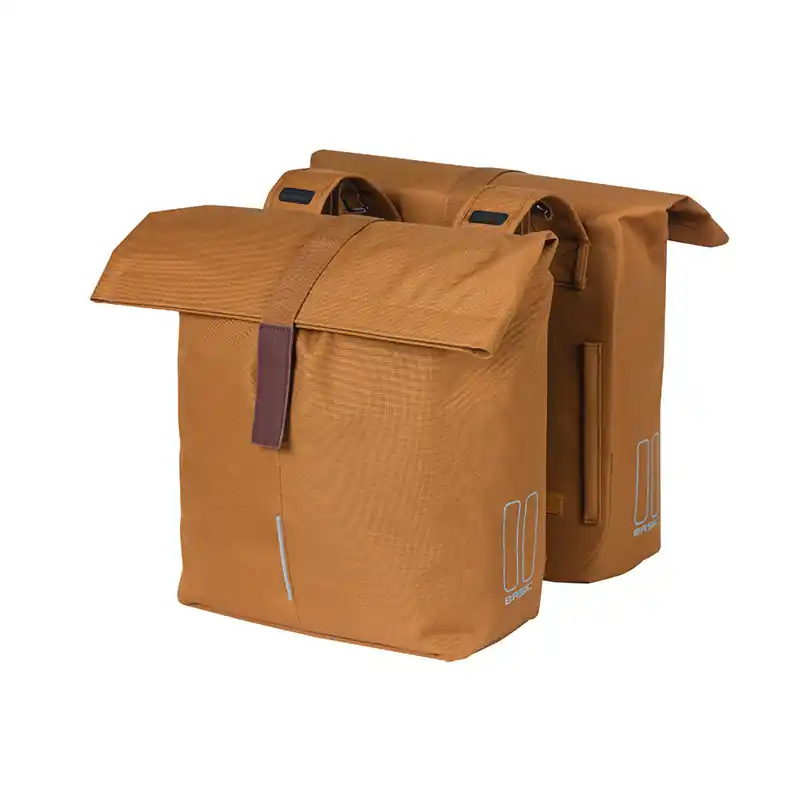 ALFORJAS BASIL CITY 28-32 LITROS CON REFLECTANTE CIERRE VELCRO POLIESTER CARAMELO