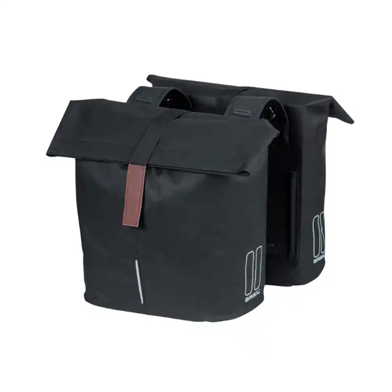 ALFORJAS BASIL CITY 28-32 LITROS CON REFLECTANTE CIERRE VELCRO POLIESTER NEGRO